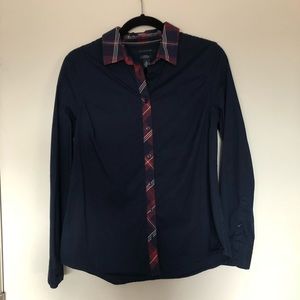 Women’s Navy and Plaid Button Down